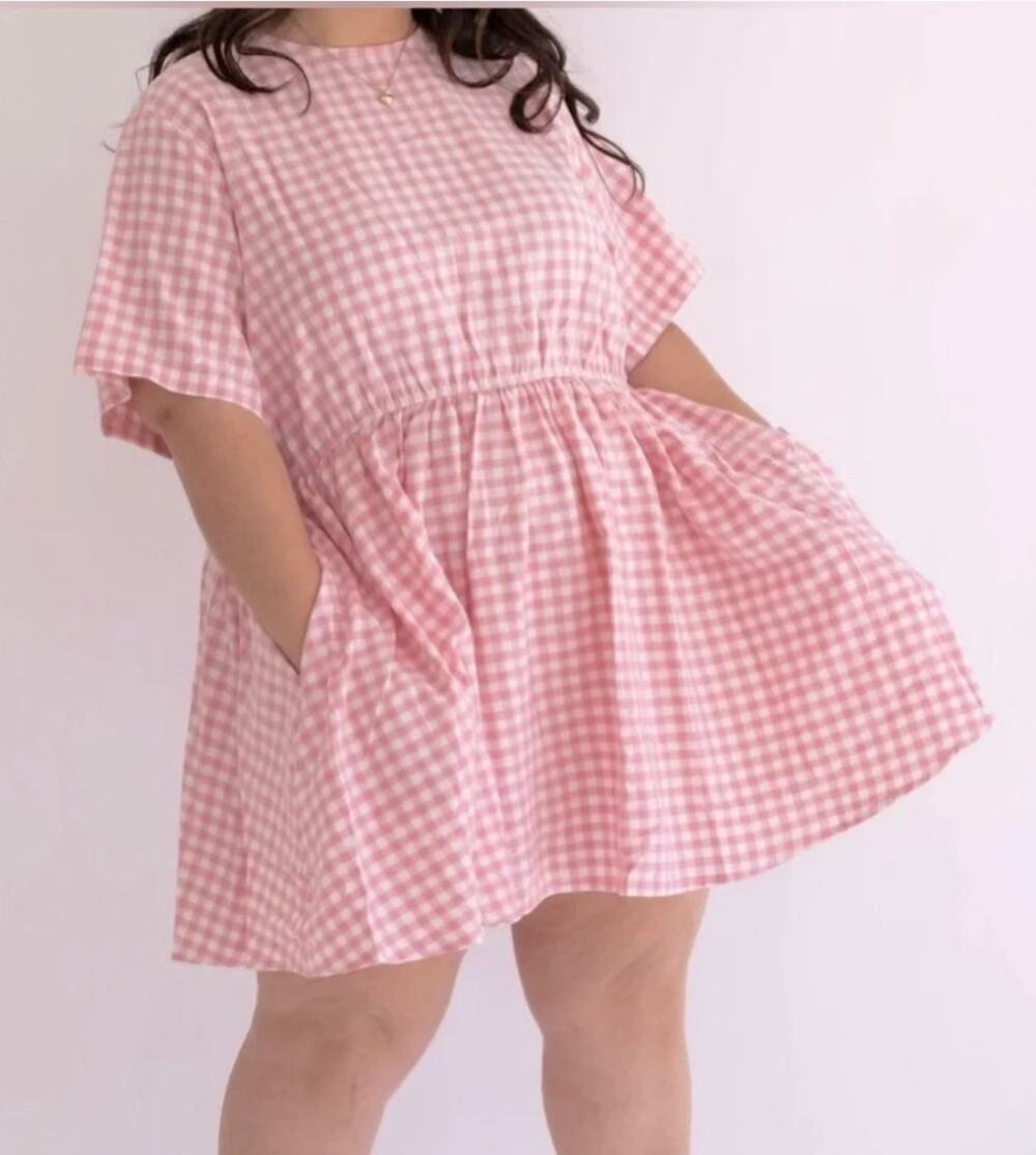Shiny By Nature Glad I Found You Dress in Pink & White Gingham Size Large